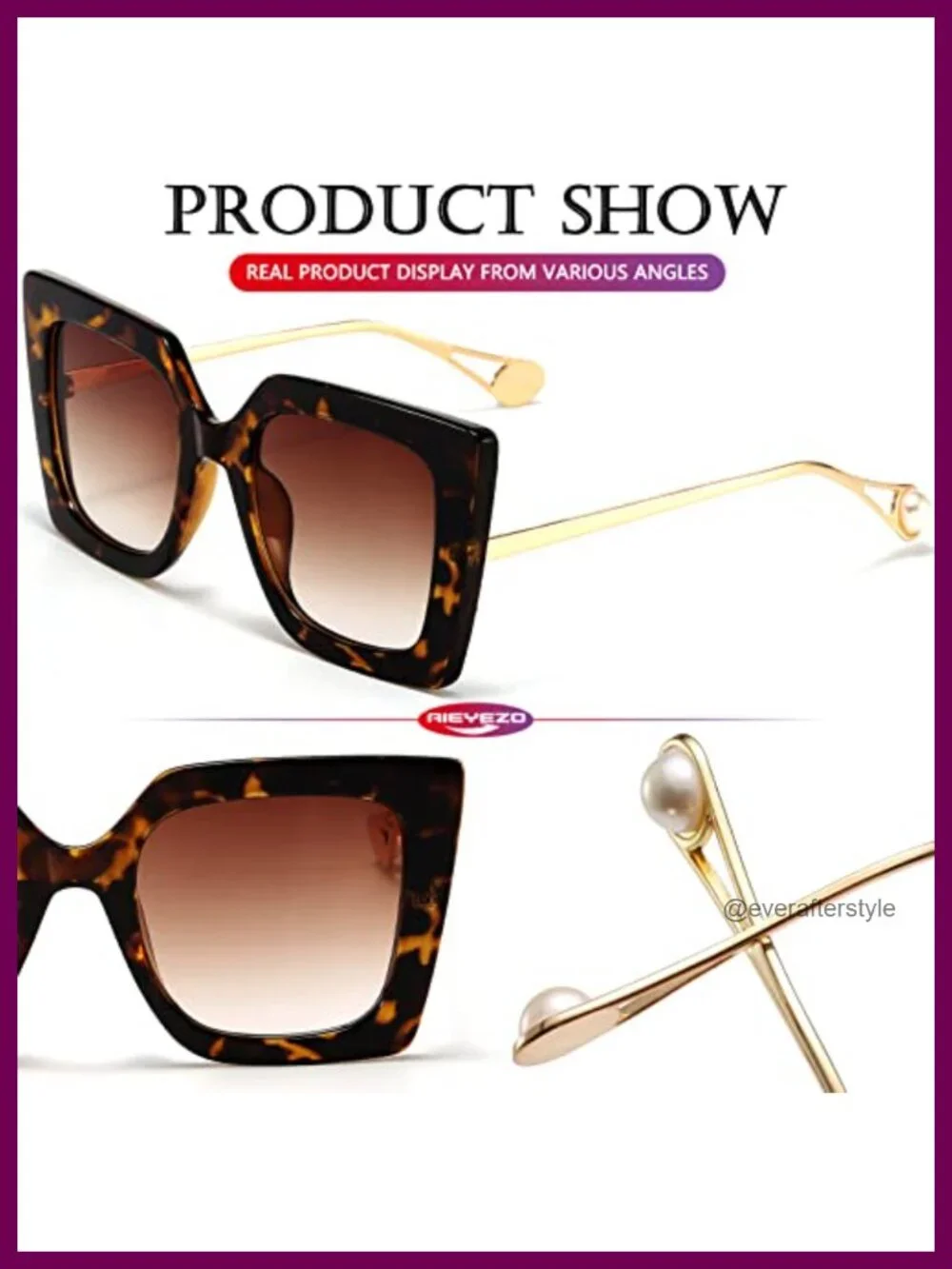 Oversized Square Sunglasses UV400 Protection Retro Pearl Inlay Fashion Shades